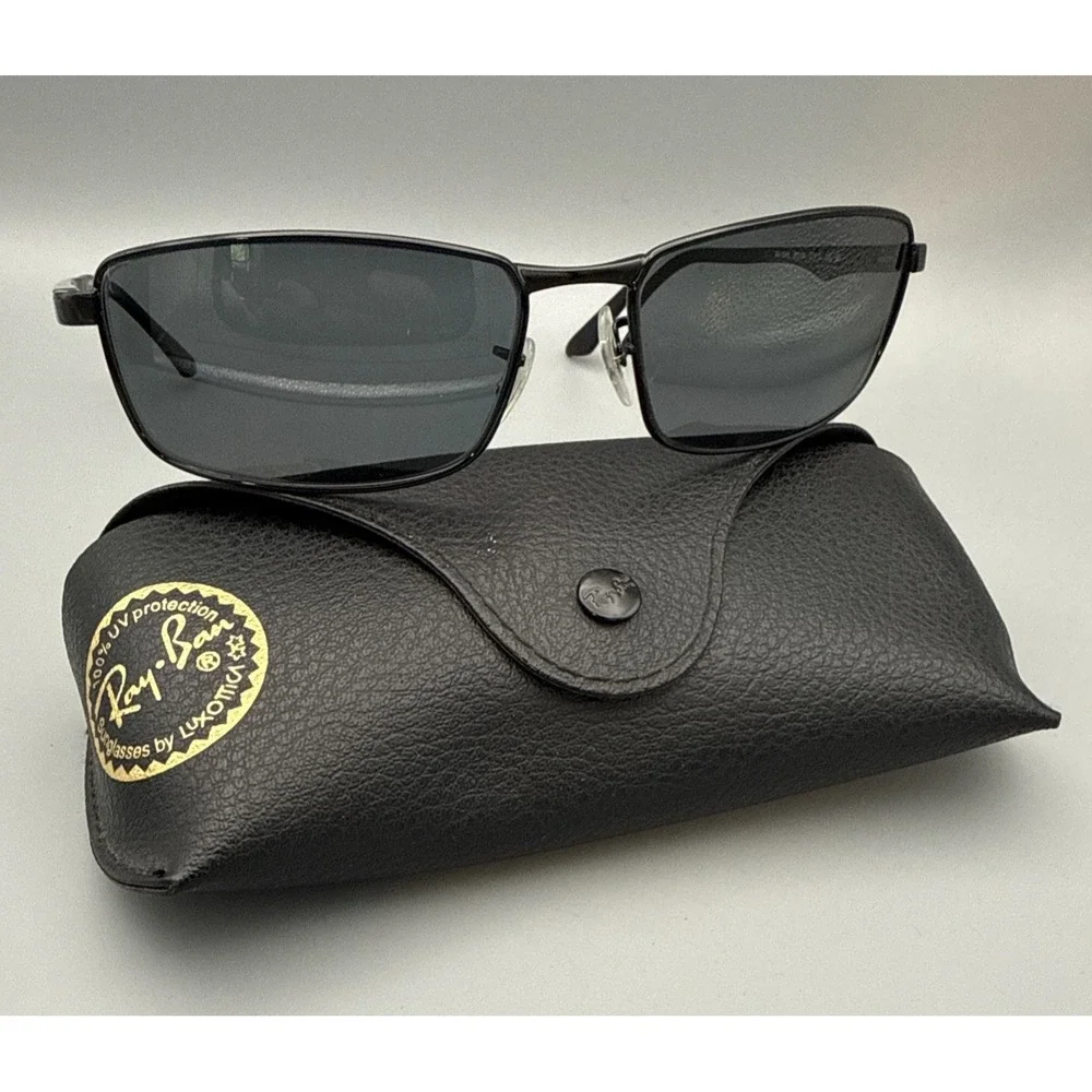 RAY-BAN RB3498 002/9A BLACK AUTHENTIC FULL RIM PILOT SUNGLASSES 61-17-135 & CASE